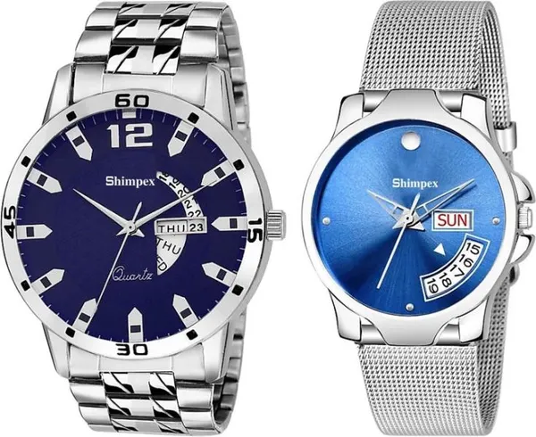 Premium_Watches_Blue_Metal_Couple_Waterproof_With_A_One_Year_Warranty_Day_And_Date_Analog