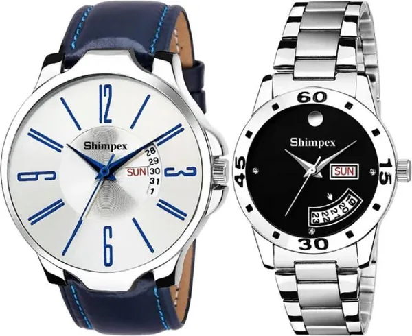 Premium_Watches_Black_White_Metal_Genuine_Leather_Couple_Waterproof_With_A_One_Year_Warranty_Day_And_Date_Analog