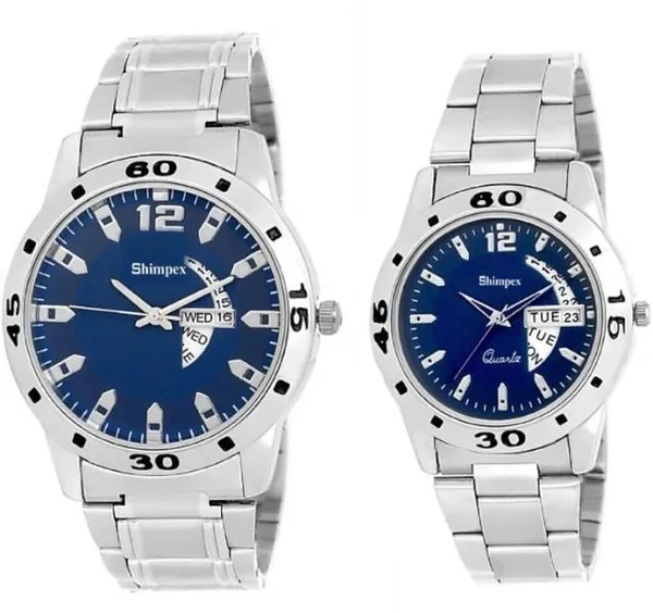 Shimpex_Good_Quality__Watches_Blue_Stainless_Steel_Men_&_Women_Waterproof_With_A_One_Year_Warranty_Day_And_Date_Analog