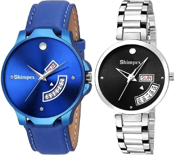 Premium_Watches_Black_Blue_Genuine_Leather_Metal_Couple_Waterproof_With_A_One_Year_Warranty_Day_And_Date_Analog