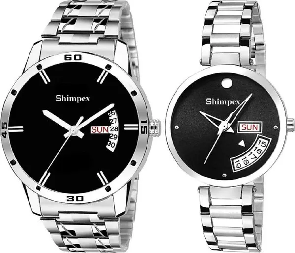 Premium_Watches_Black_Metal_Couple_Waterproof_With_A_One_Year_Warranty_Day_And_Date_Analog