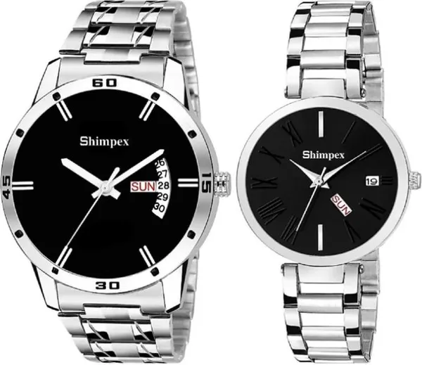 Premium_Watches_Black_Metal_Couple_Waterproof_With_A_One_Year_Warranty_Day_And_Date_Analog
