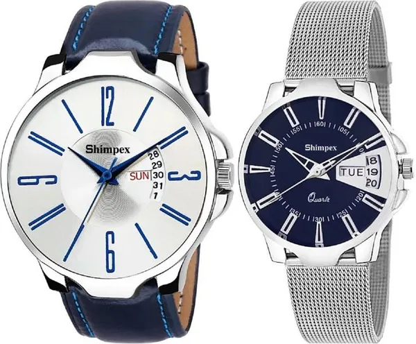Premium_Watches_Blue_White_Genuine_Leather_Metal_Couple_Waterproof_With_A_One_Year_Warranty_Day_And_Date_Analog
