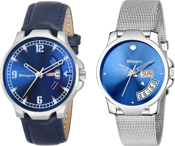 Premium_Watches_Blue_Genuine_Leather_Metal_Couple_Waterproof_With_A_One_Year_Warranty_Day_And_Date_Analog