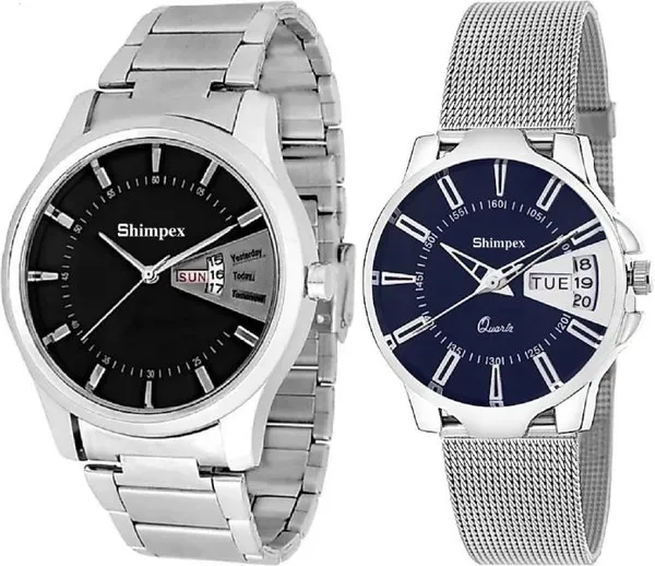 Premium_Watches_Blue_Black_Metal_Couple_Waterproof_With_A_One_Year_Warranty_Day_And_Date_Analog