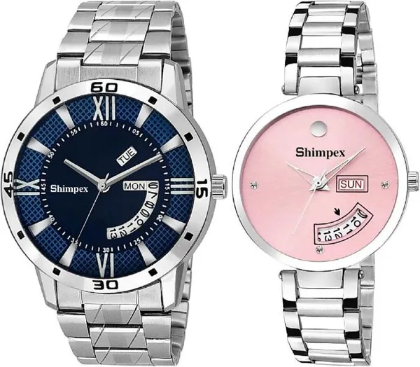 Premium_Watches_Pink_Blue_Metal_Men_&_Women_Waterproof_With_A_One_Year_Warranty_Day_And_Date_Analog