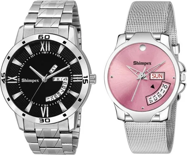 Premium_Watches_Pink_Metal_Couple_Waterproof_With_A_One_Year_Warranty_Day_And_Date_Analog