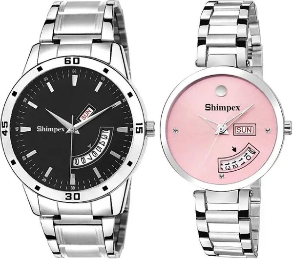 Premium_Watches_Pink_Black_Metal_Couple_Waterproof_With_A_One_Year_Warranty_Day_And_Date_Analog
