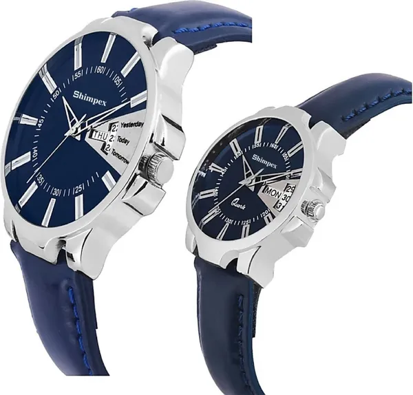 Premium_Watches_Blue_Genuine_Leather_Men_&_Women_Waterproof_With_A_One_Year_Warranty_Day_And_Date_Analog
