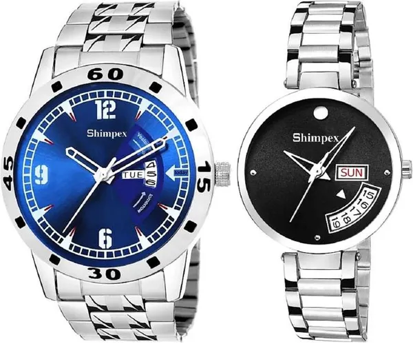 Premium_Watches_Black_Blue_Metal_Couple_Waterproof_With_A_One_Year_Warranty_Day_And_Date_Analog