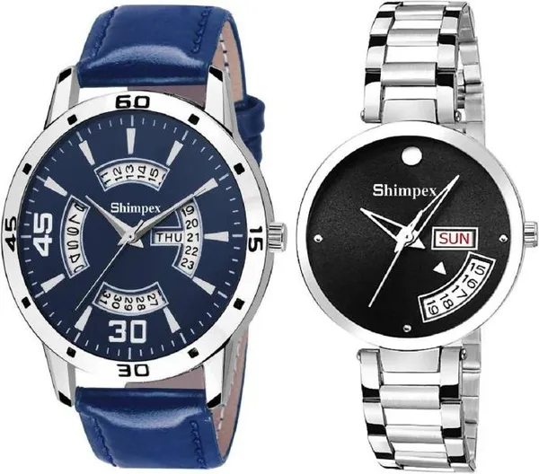 Premium_Watches_Black_Blue_Genuine_Leather_Metal_Couple_Waterproof_With_A_One_Year_Warranty_Day_And_Date_Analog
