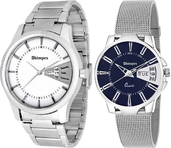 Premium_Watches_Blue_White_Metal_Couple_Waterproof_With_A_One_Year_Warranty_Day_And_Date_Analog