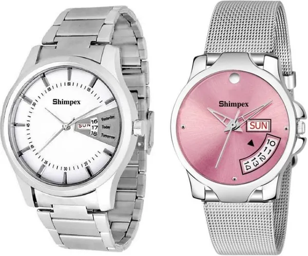 Premium_Watches_Pink_Metal_Couple_Waterproof_With_A_One_Year_Warranty_Day_And_Date_Analog