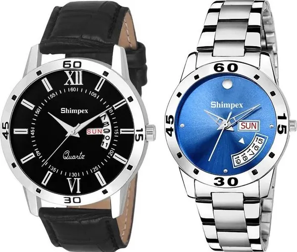 Premium_Watches_Blue_Black_Stainless_Steel_Genuine_Leather_Boys_&_Girls_Waterproof_With_A_One_Year_Warranty_Day_And_Date_Analog