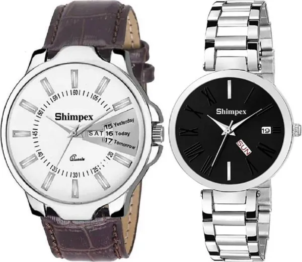 Premium_Watches_Black_White_Metal_Genuine_Leather_Couple_Waterproof_With_A_One_Year_Warranty_Day_And_Date_Analog