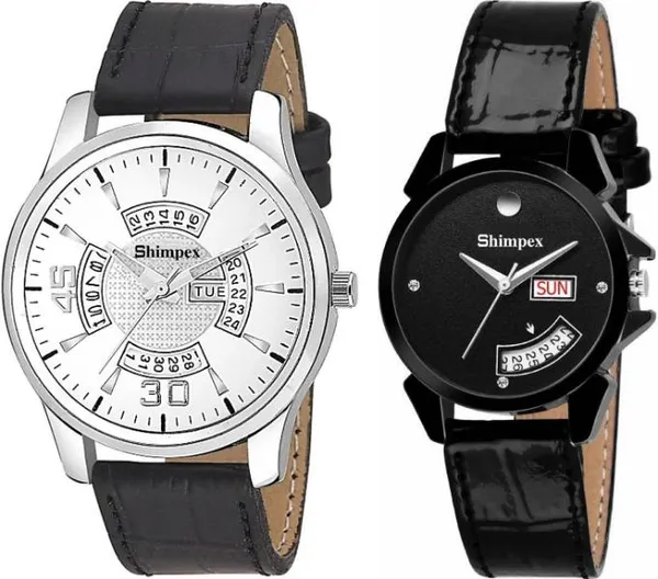 Premium_Watches_Black_Genuine_Leather_Couple_Waterproof_With_A_One_Year_Warranty_Day_And_Date_Analog