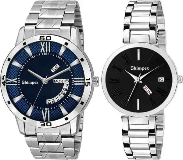 Premium_Watches_Black_Blue_Metal_Couple_Waterproof_With_A_One_Year_Warranty_Day_And_Date_Analog