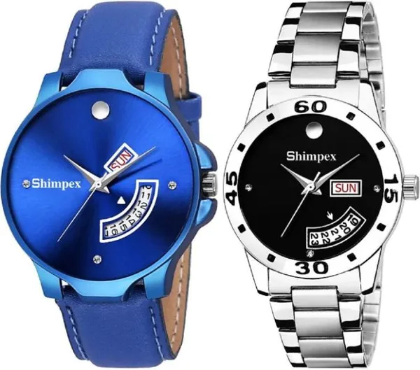 Premium_Watches_Blue_Black_Metal_Genuine_Leather_Men_&_Women_Waterproof_With_A_One_Year_Warranty_Day_And_Date_Analog