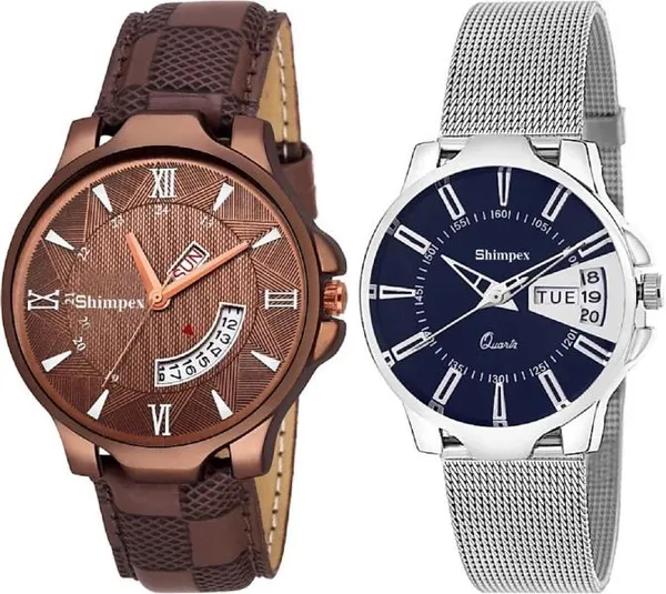 Premium_Watches_Blue_Brown_Metal_Genuine_Leather_Couple_Waterproof_With_A_One_Year_Warranty_Day_And_Date_Analog