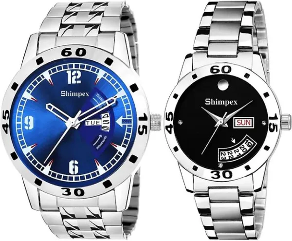 Premium_Watches_Blue_Black_Metal_Couple_Waterproof_With_A_One_Year_Warranty_Day_And_Date_Analog