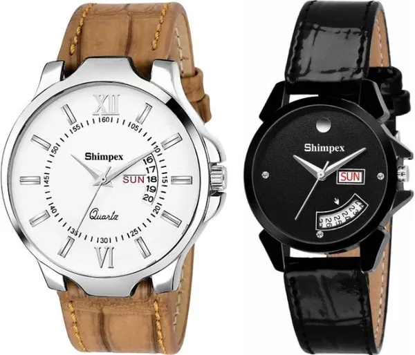 Premium_Watches_Black_Genuine_Leather_Couple_Waterproof_With_A_One_Year_Warranty_Day_And_Date_Analog