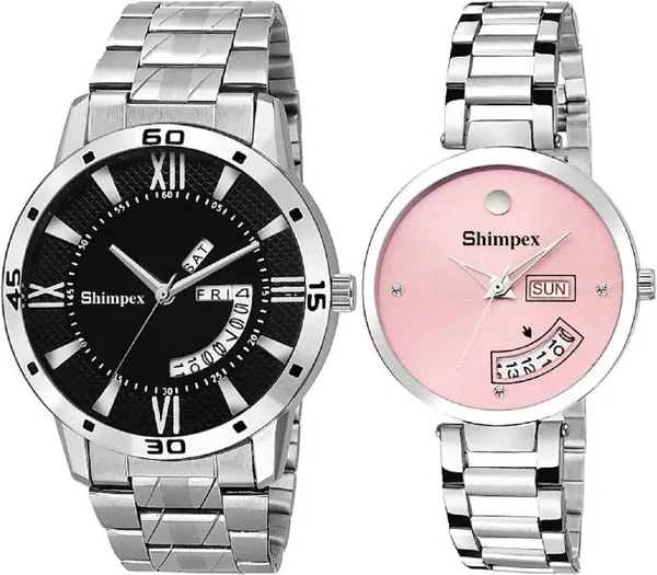 Premium_Watches_Pink_Black_Metal_Couple_Waterproof_With_A_One_Year_Warranty_Day_And_Date_Analog