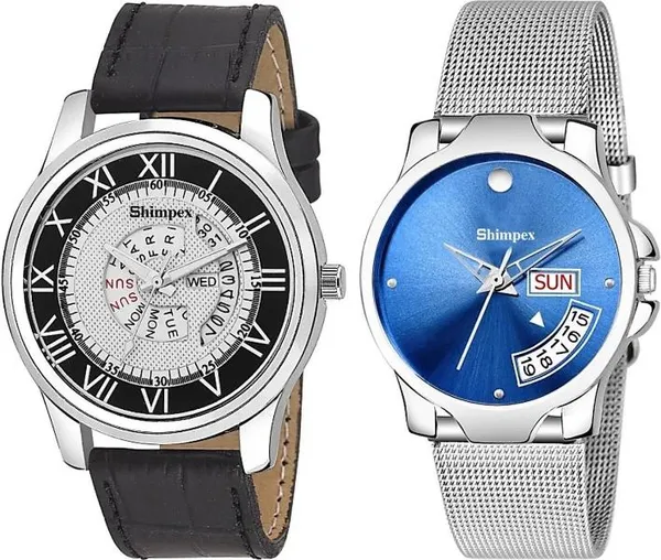 Premium_Watches_Blue_Black_Stainless_Steel_Genuine_Leather_Boys_&_Girls_Waterproof_With_A_One_Year_Warranty_Day_And_Date_Analog