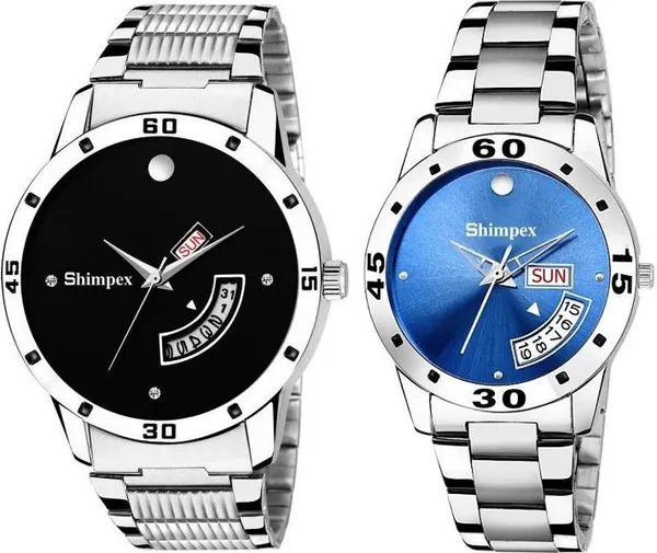 Premium_Watches_Blue_Black_Stainless_Steel_Couple_Waterproof_With_A_One_Year_Warranty_Day_And_Date_Analog