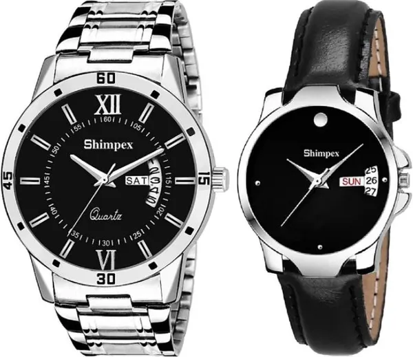 Premium_Watches_Black_Genuine_Leather_Couple_Waterproof_With_A_One_Year_Warranty_Day_And_Date_Analog