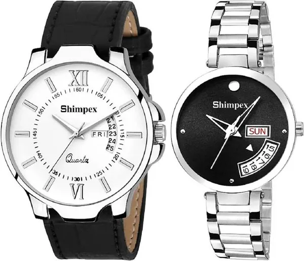 Premium_Watches_Black_White_Metal_Genuine_Leather_Couple_Waterproof_With_A_One_Year_Warranty_Day_And_Date_Analog
