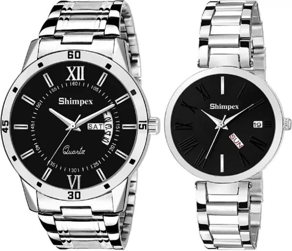 Premium_Watches_Black_Metal_Couple_Waterproof_With_A_One_Year_Warranty_Day_And_Date_Analog