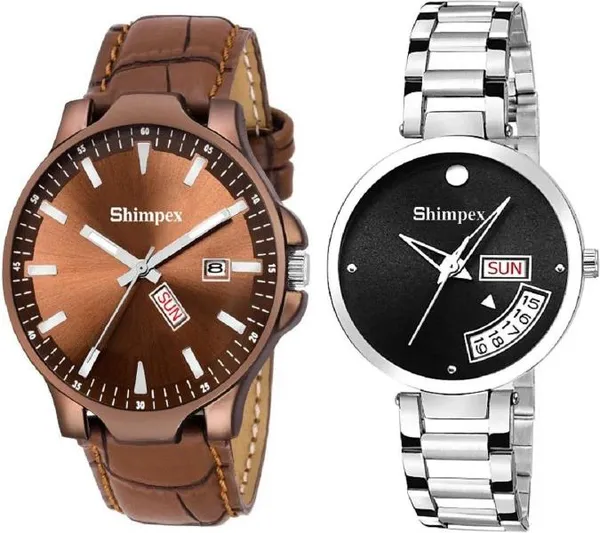Premium_Watches_Black_Brown_Metal_Genuine_Leather_Couple_Waterproof_With_A_One_Year_Warranty_Day_And_Date_Analog