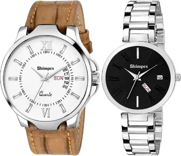 Premium_Watches_Black_White_Metal_Genuine_Leather_Couple_Waterproof_With_A_One_Year_Warranty_Day_And_Date_Analog
