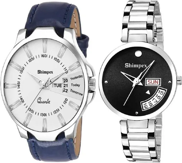 Premium_Watches_Black_White_Genuine_Leather_Metal_Couple_Waterproof_With_A_One_Year_Warranty_Day_And_Date_Analog
