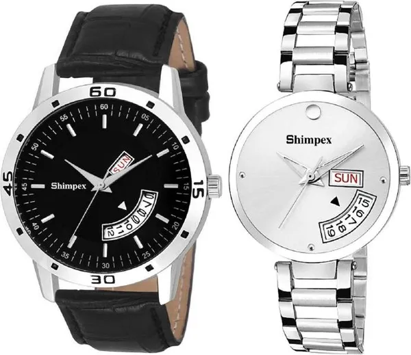 Premium_Watches_Black_White_Metal_Genuine_Leather_Couple_Waterproof_With_A_One_Year_Warranty_Day_And_Date_Analog