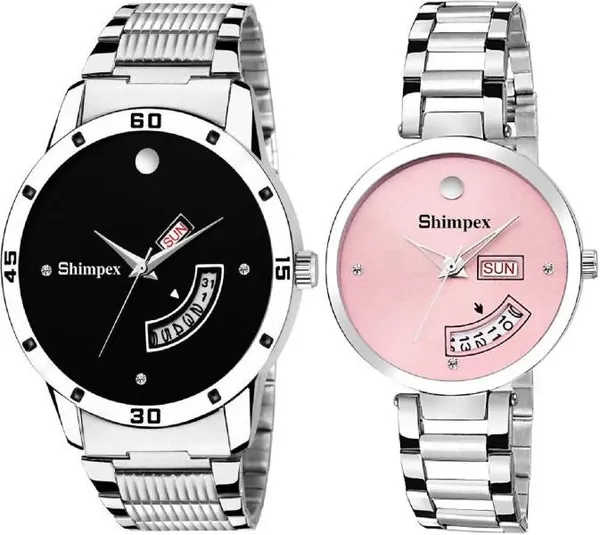 Premium_Watches_Pink_Black_Metal_Couple_Waterproof_With_A_One_Year_Warranty_Day_And_Date_Analog