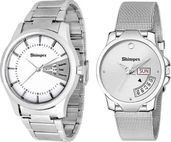 Premium_Watches_White_Genuine_Leather_Metal_Couple_Waterproof_With_A_One_Year_Warranty_Day_And_Date_Analog