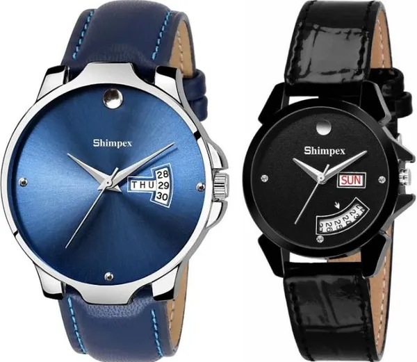 Premium_Watches_Black_Genuine_Leather_Couple_Waterproof_With_A_One_Year_Warranty_Day_And_Date_Analog