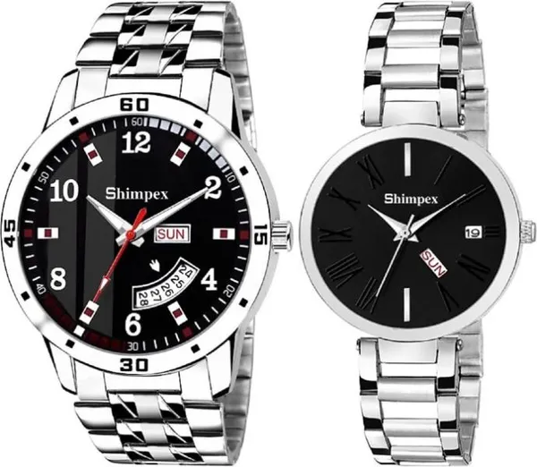 Premium_Watches_Black_Metal_Couple_Waterproof_With_A_One_Year_Warranty_Day_And_Date_Analog