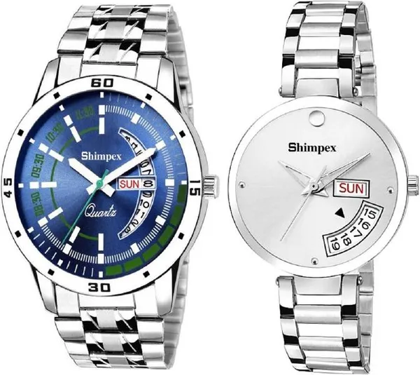 Premium_Watches_Blue_White_Metal_Couple_Waterproof_With_A_One_Year_Warranty_Day_And_Date_Analog