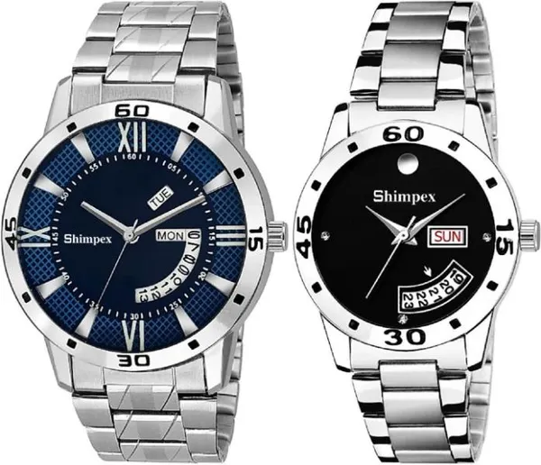 Premium_Watches_Blue_Black_Metal_Couple_Waterproof_With_A_One_Year_Warranty_Day_And_Date_Analog