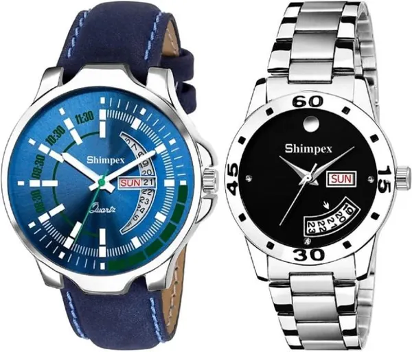 Premium_Watches_Blue_Black_Metal_Genuine_Leather_Men_&_Women_Waterproof_With_A_One_Year_Warranty_Day_And_Date_Analog