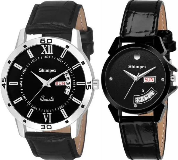 Premium_Watches_Black_Genuine_Leather_Couple_Waterproof_With_A_One_Year_Warranty_Day_And_Date_Analog