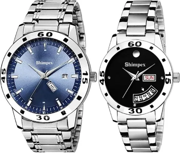 Premium_Watches_Blue_Black_Metal_Couple_Waterproof_With_A_One_Year_Warranty_Day_And_Date_Analog