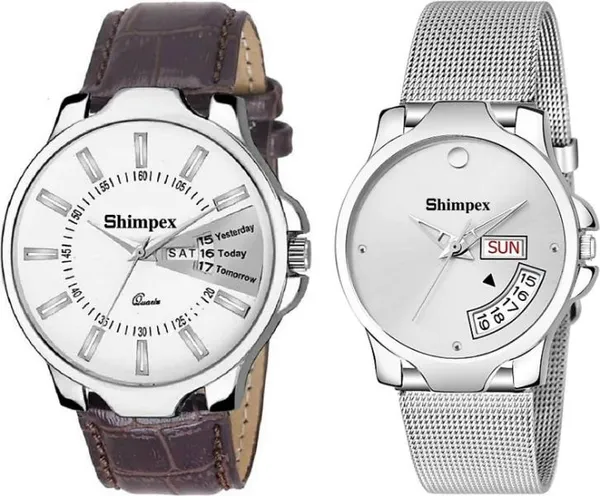 Premium_Watches_White_Genuine_Leather_Metal_Couple_Waterproof_With_A_One_Year_Warranty_Day_And_Date_Analog