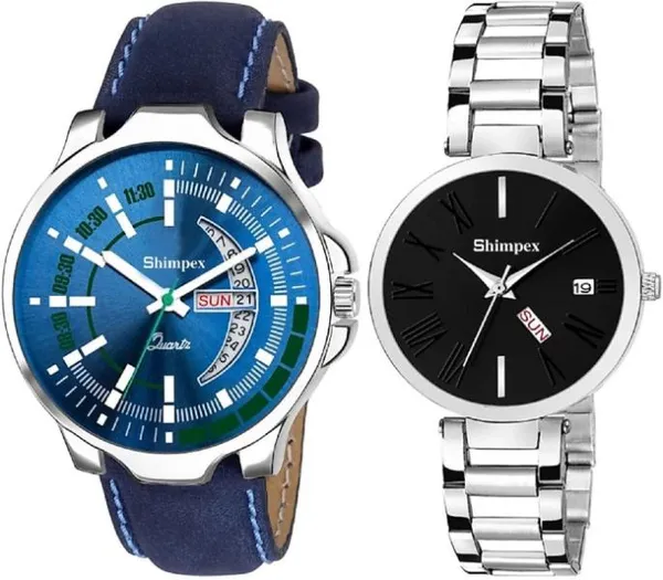 Premium_Watches_Black_Blue_Metal_Genuine_Leather_Couple_Waterproof_With_A_One_Year_Warranty_Day_And_Date_Analog
