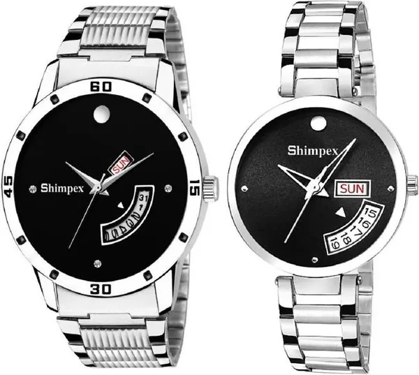 Premium_Watches_Black_Metal_Couple_Waterproof_With_A_One_Year_Warranty_Day_And_Date_Analog