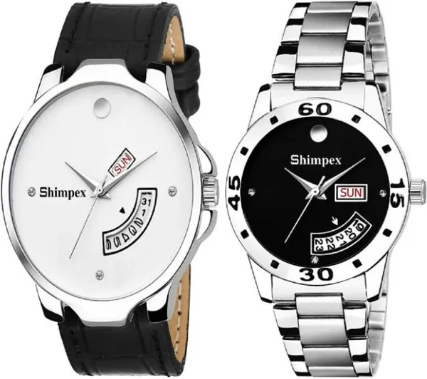 Premium_Watches_Black_White_Metal_Genuine_Leather_Couple_Waterproof_With_A_One_Year_Warranty_Day_And_Date_Analog