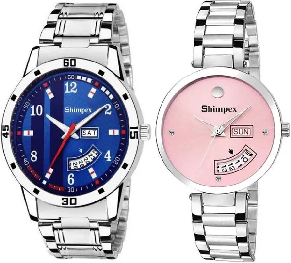 Premium_Watches_Pink_Blue_Metal_Men_&_Women_Waterproof_With_A_One_Year_Warranty_Day_And_Date_Analog