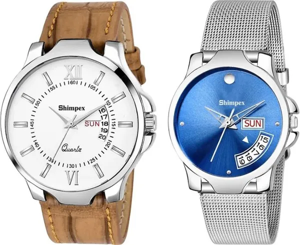 Premium_Watches_White_Genuine_Leather_Metal_Couple_Waterproof_With_A_One_Year_Warranty_Day_And_Date_Analog